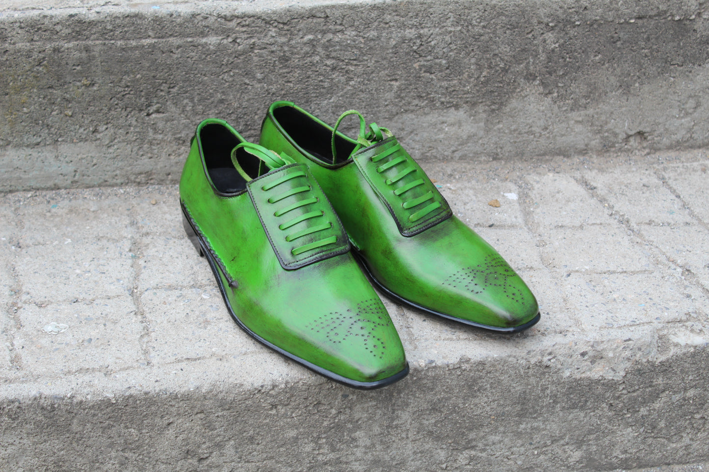 Handmade Men's Leather Green Shaded Lace-Up Oxford Shoes