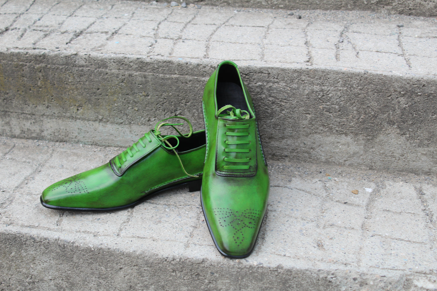 Handmade Men's Leather Green Shaded Lace-Up Oxford Shoes