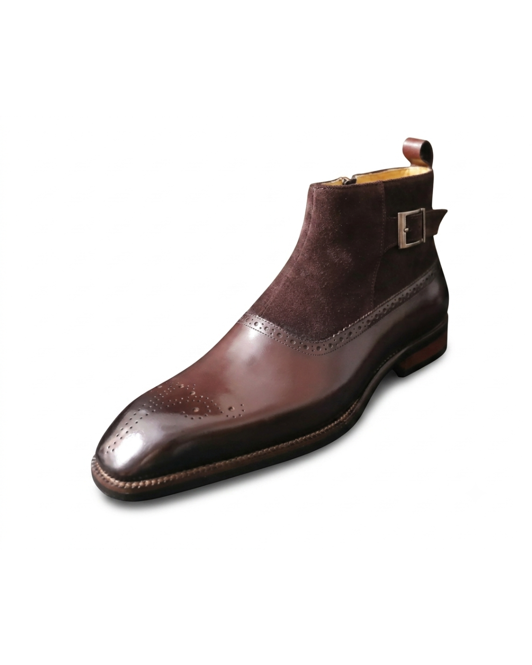 Handmade men's Le Boot Bi-Matière Chocolat leather boots