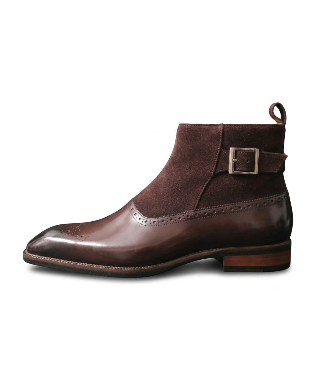 Handmade men's Le Boot Bi-Matière Chocolat leather boots