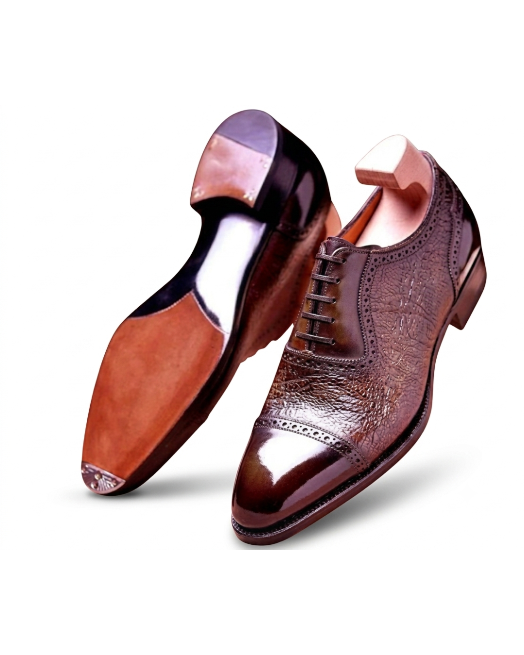 Handmade men's Le Souliers Texturé Vert leather Oxford shoes
