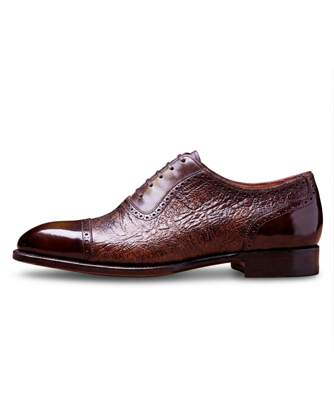 Handmade men's Le Souliers Texturé Vert leather Oxford shoes