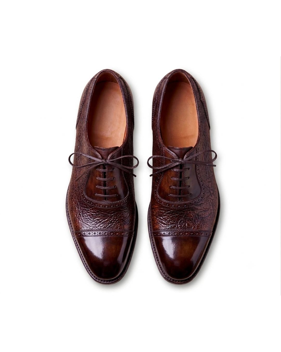 Handmade men's Le Souliers Texturé Vert leather Oxford shoes