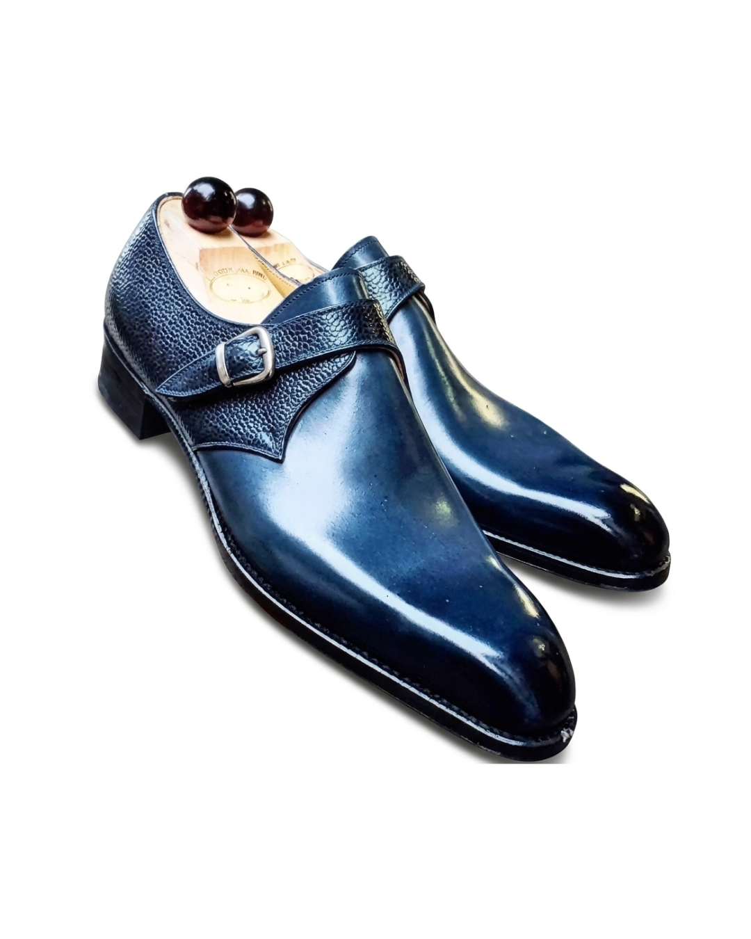 Handmade men's Sapphire Monk leather monk strap shoes