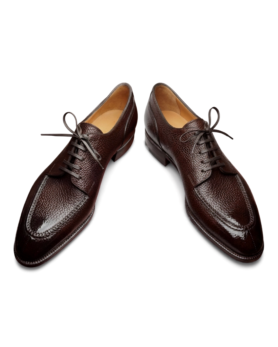 Handmade men's Imperial Cocoa Pebble Derby shoes in genuine pebble leather