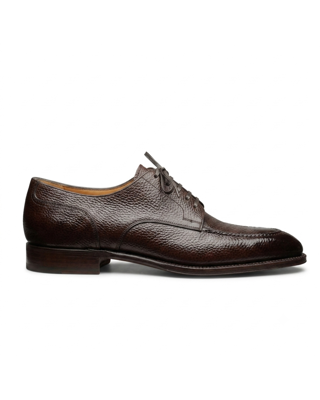 Handmade men's Imperial Cocoa Pebble Derby shoes in genuine pebble leather