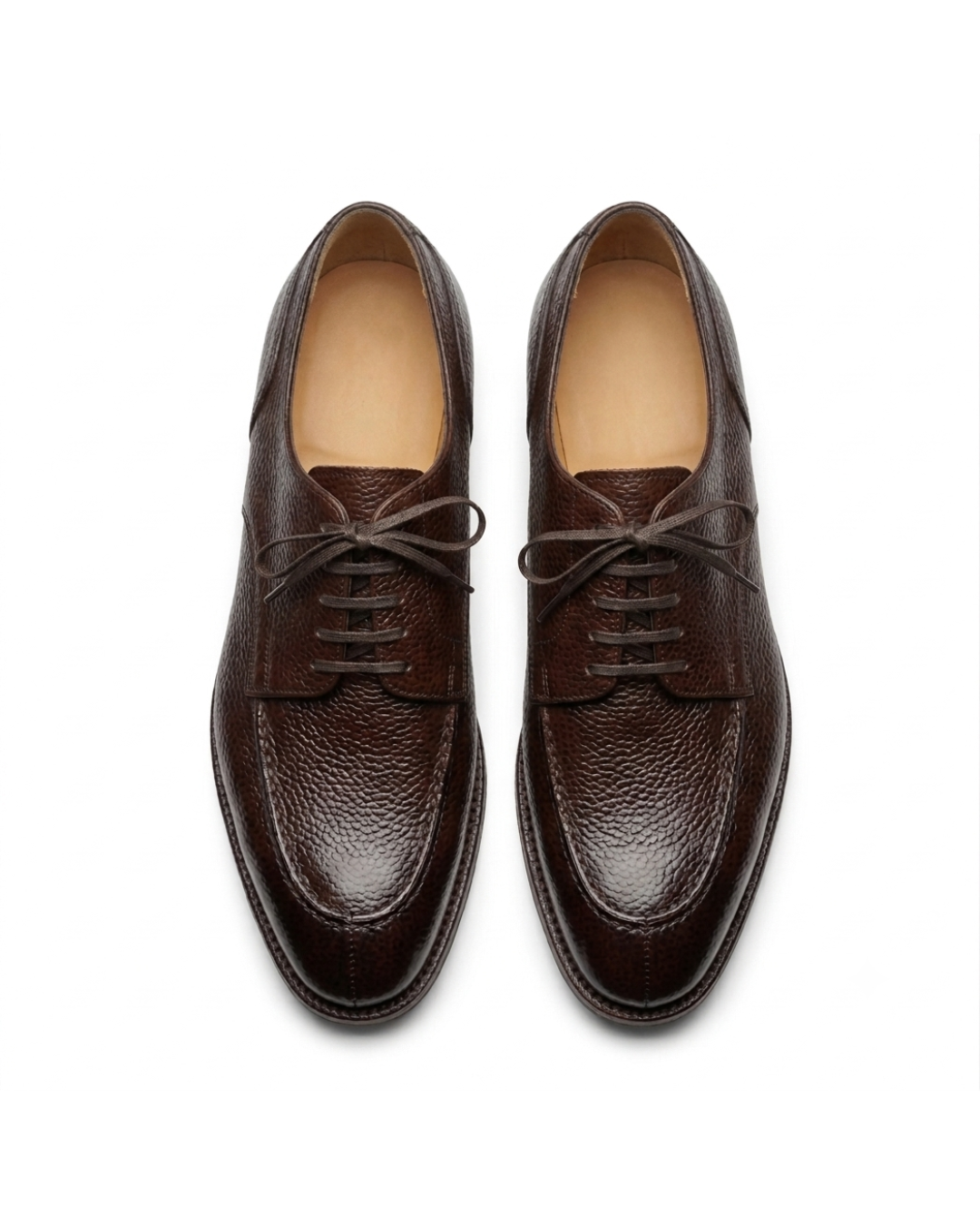 Handmade men's Imperial Cocoa Pebble Derby shoes in genuine pebble leather