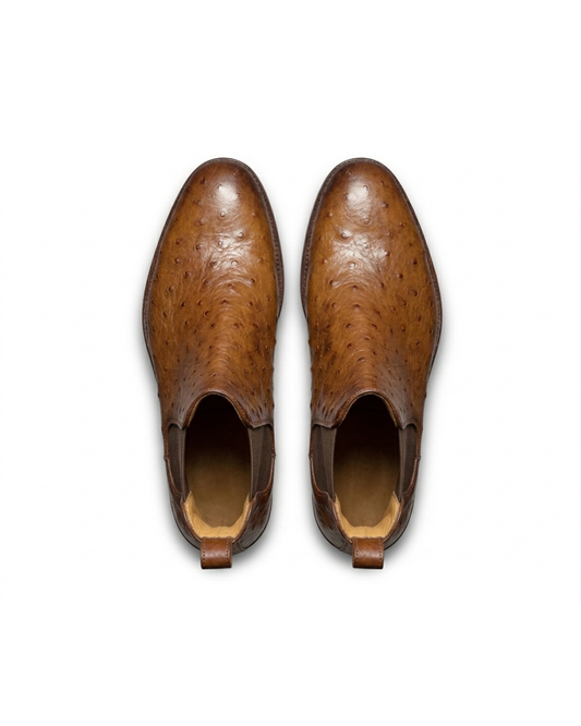 Handmade men's Ostrich Cut leather Oxford shoes