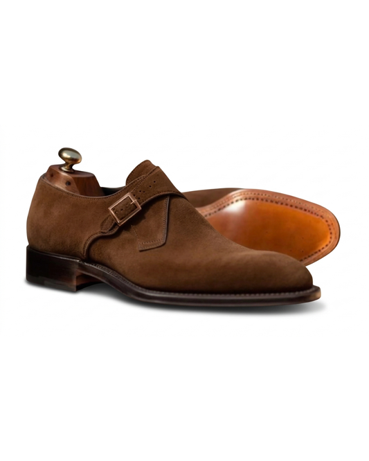 Handmade men's suede buckle monk strap shoes